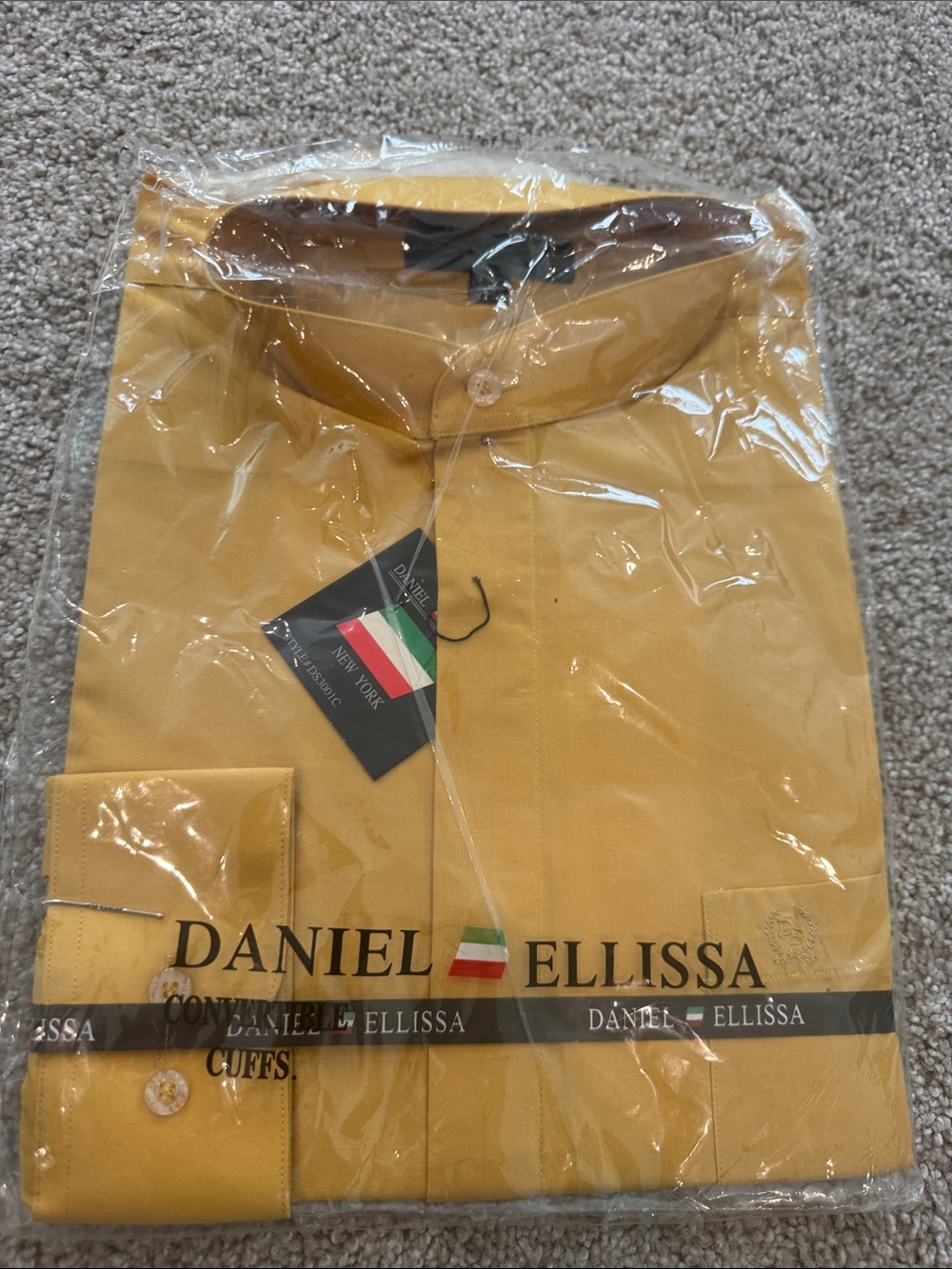 Daniel Ellissa Mustard Yellow Dress Shirt long sleeve 16-16.5 convertible cuffs